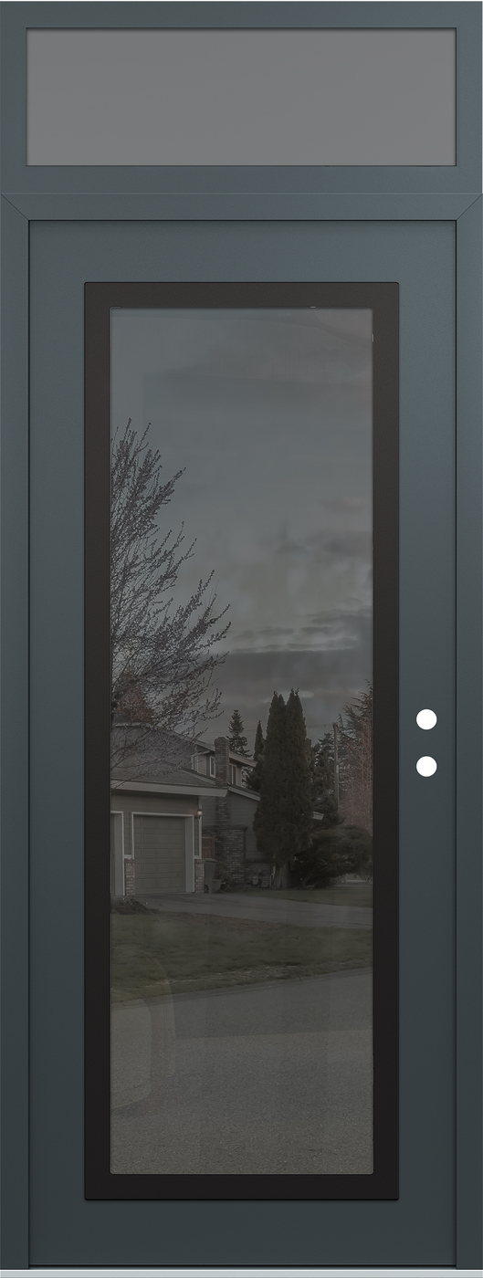Modern Steel Front Door DIAMOND C1 36" X 96" ANTHRACITE/ANTHRACITE MIRRORED GLASS PANEL BLACK LHI WITH TRANSOM FROSTED GLASS