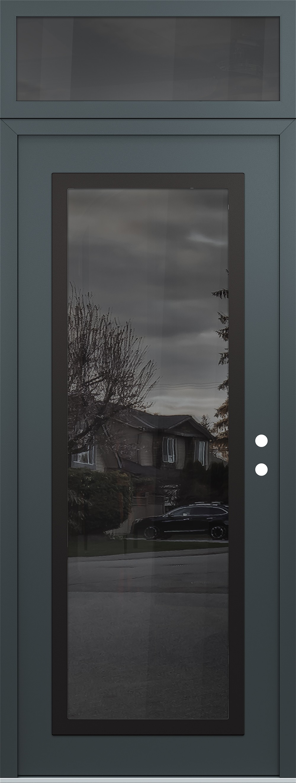 Modern Steel Front Door DIAMOND C1 36" X 96" ANTHRACITE/ANTHRACITE MIRRORED GLASS PANEL BLACK LHI WITH TRANSOM MIRRORED GLASS
