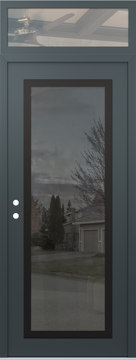 Modern Steel Front Door DIAMOND C1 36" X 96" ANTHRACITE/ANTHRACITE MIRRORED GLASS PANEL BLACK RHI WITH TRANSOM CLEAR GLASS