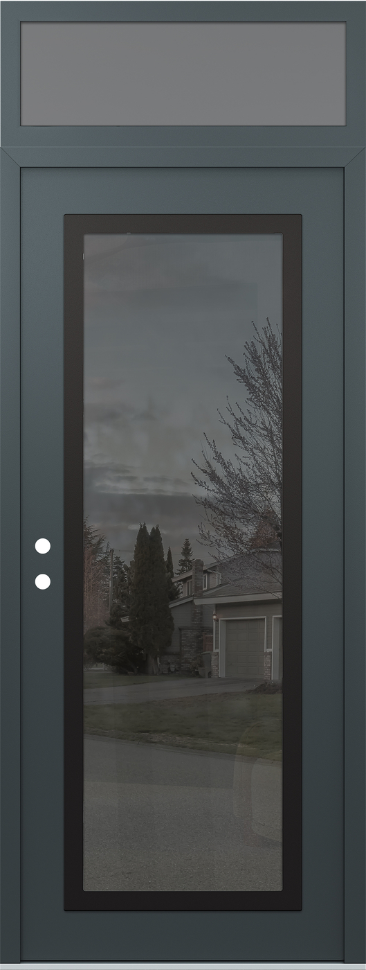 Modern Steel Front Door DIAMOND C1 36" X 96" ANTHRACITE/ANTHRACITE MIRRORED GLASS PANEL BLACK RHI WITH TRANSOM FROSTED GLASS