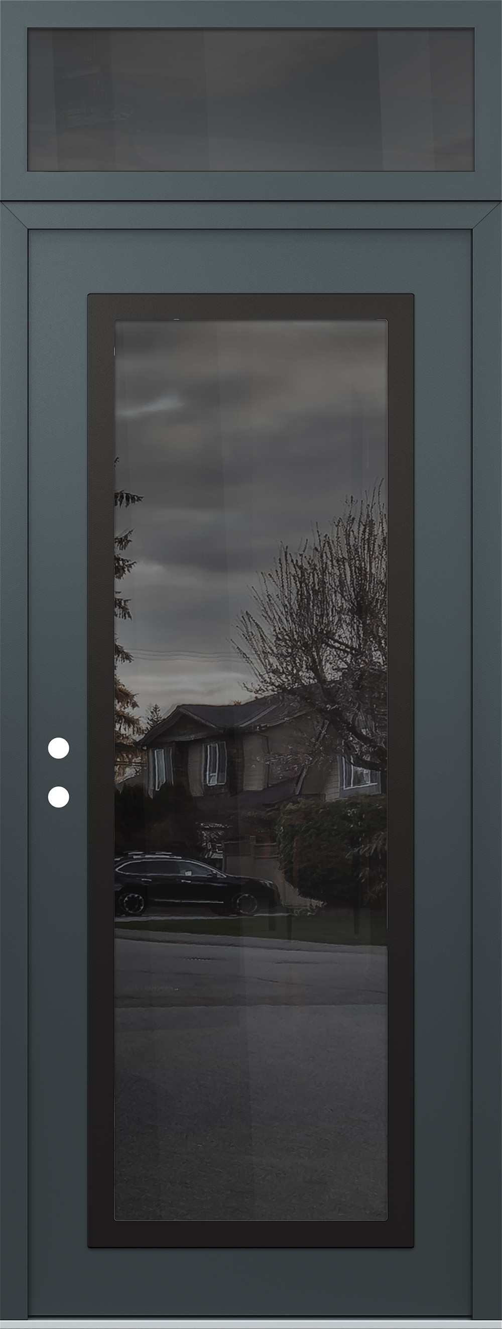 Modern Steel Front Door DIAMOND C1 36" X 96" ANTHRACITE/ANTHRACITE MIRRORED GLASS PANEL BLACK RHI WITH TRANSOM MIRRORED GLASS