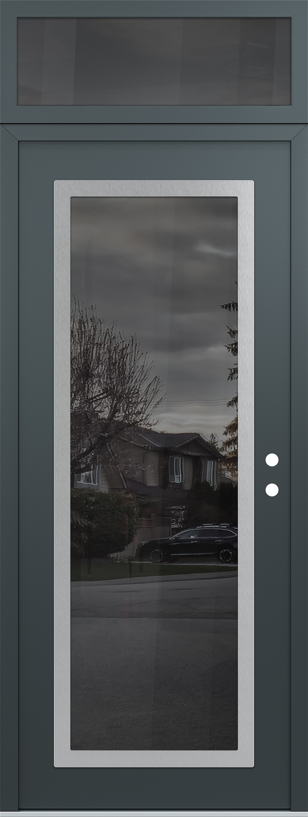 Modern Steel Front Door DIAMOND C1 36" X 96" ANTHRACITE/ANTHRACITE MIRRORED GLASS PANEL STAINLESS STEEL LHI WITH TRANSOM MIRRORED GLASS