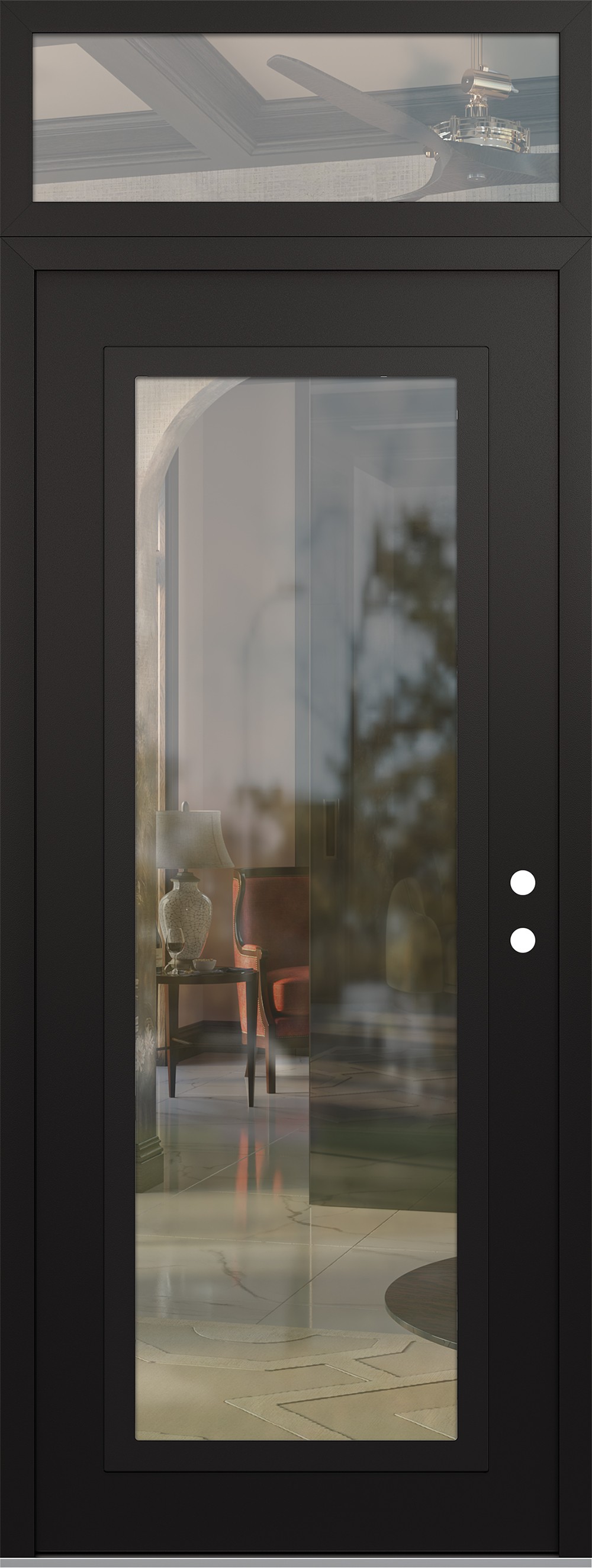 Modern Steel Front Door DIAMOND C1 36" X 96" BLACK/BLACK CLEAR GLASS PANEL BLACK LHI WITH TRANSOM CLEAR GLASS