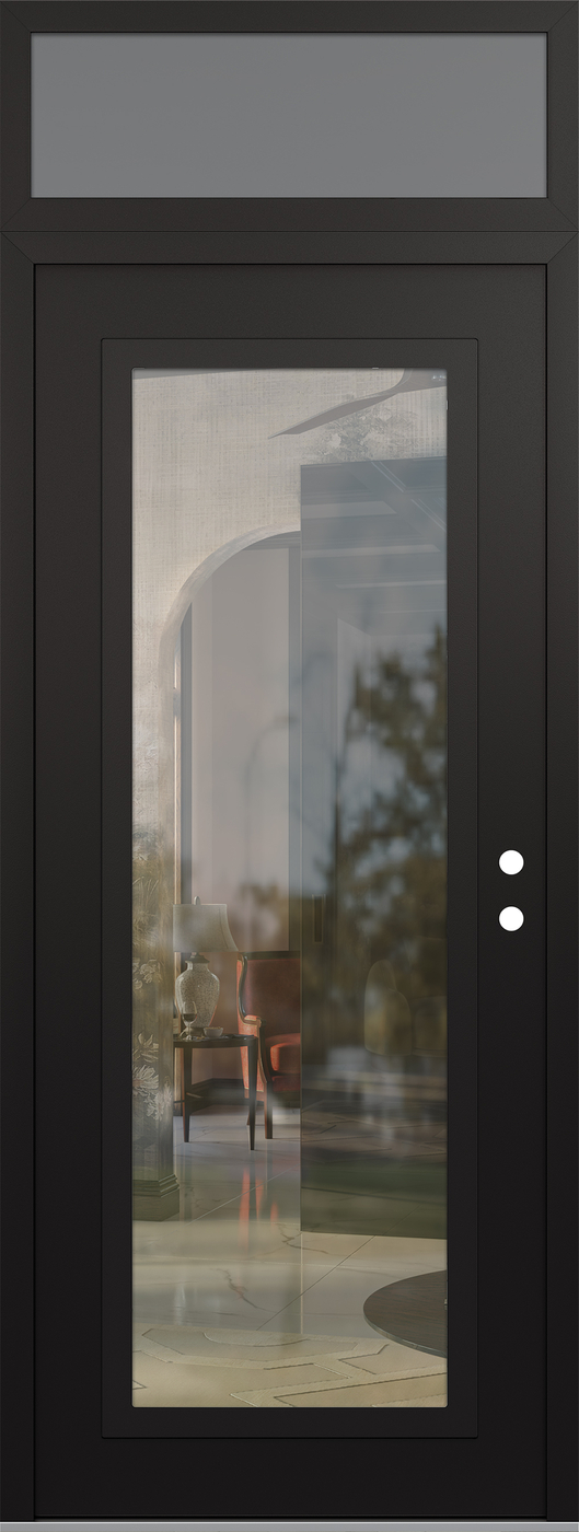 Modern Steel Front Door DIAMOND C1 36" X 96" BLACK/BLACK CLEAR GLASS PANEL BLACK LHI WITH TRANSOM FROSTED GLASS