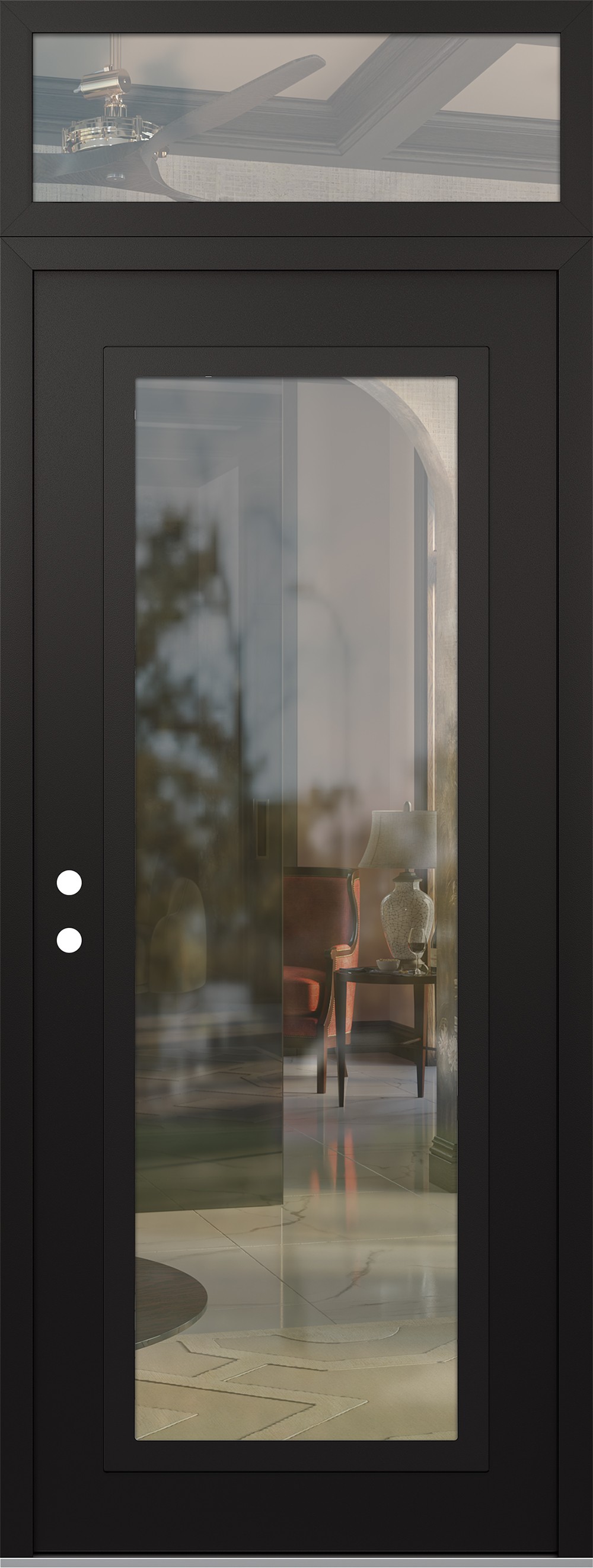 Modern Steel Front Door DIAMOND C1 36" X 96" BLACK/BLACK CLEAR GLASS PANEL BLACK RHI WITH TRANSOM CLEAR GLASS