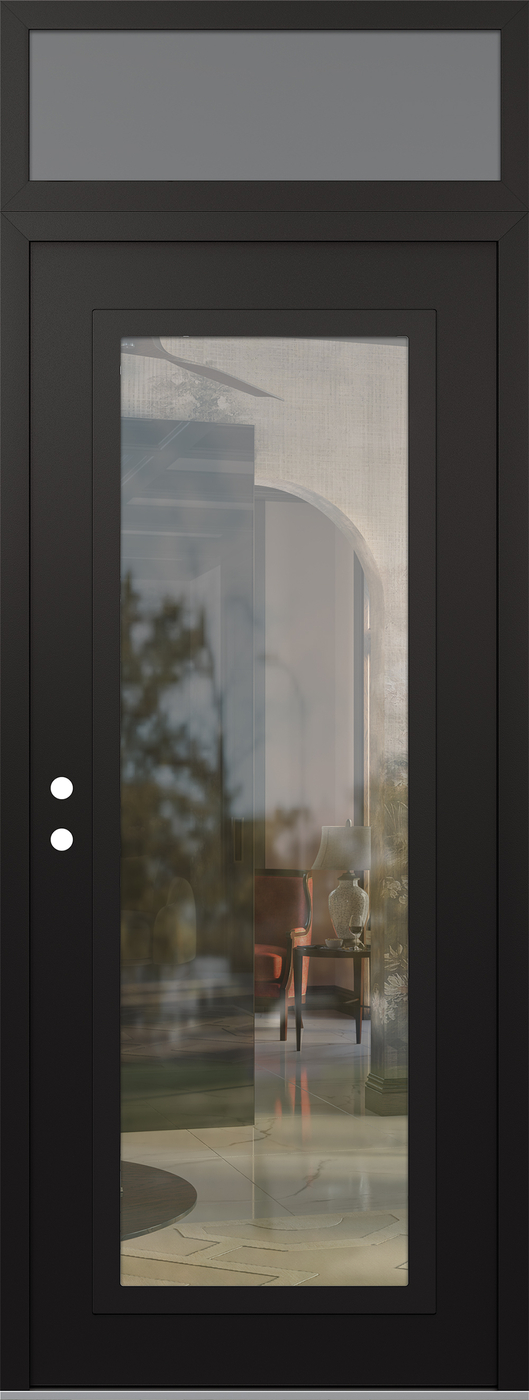 Modern Steel Front Door DIAMOND C1 36" X 96" BLACK/BLACK CLEAR GLASS PANEL BLACK RHI WITH TRANSOM FROSTED GLASS