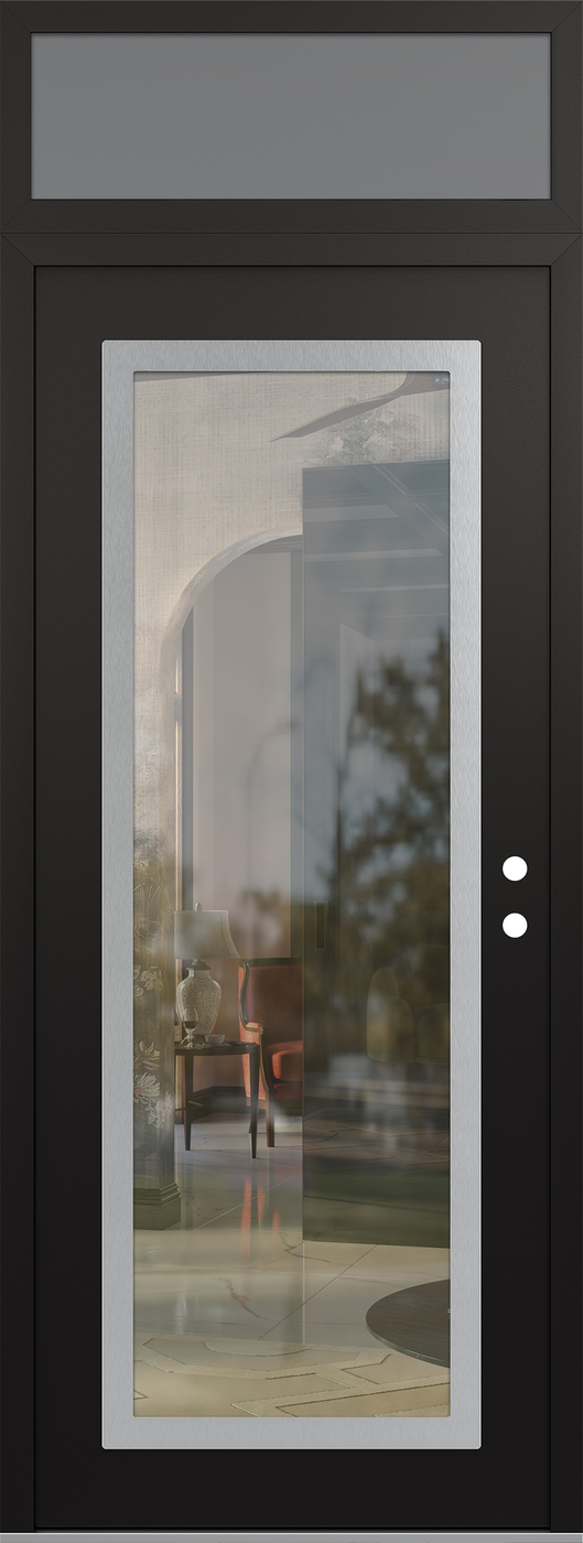 Modern Steel Front Door DIAMOND C1 36" X 96" BLACK/BLACK CLEAR GLASS PANEL STAINLESS STEEL LHI WITH TRANSOM FROSTED GLASS