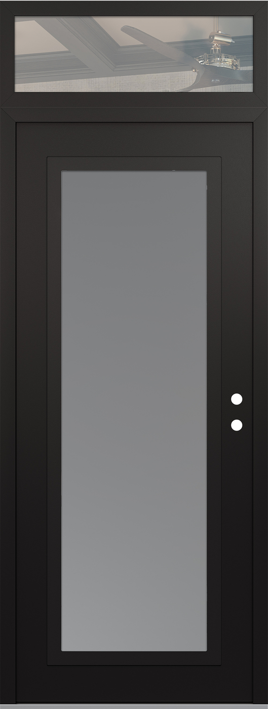 Modern Steel Front Door DIAMOND C1 36" X 96" BLACK/WHITE FROSTED GLASS PANEL BLACK LHI WITH TRANSOM CLEAR GLASS