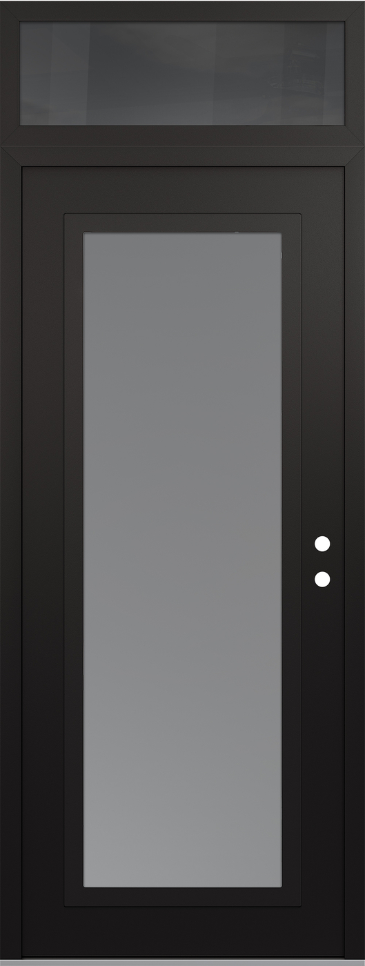 Modern Steel Front Door DIAMOND C1 36" X 96" BLACK/WHITE FROSTED GLASS PANEL BLACK LHI WITH TRANSOM MIRRORED GLASS