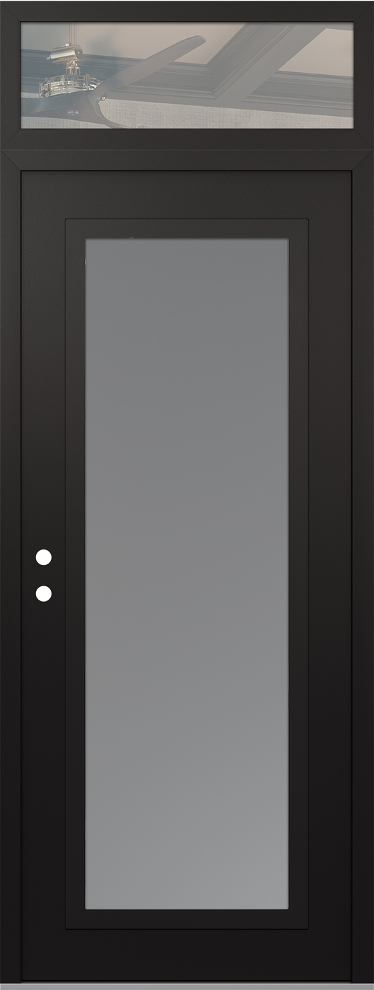 Modern Steel Front Door DIAMOND C1 36" X 96" BLACK/WHITE FROSTED GLASS PANEL BLACK RHI WITH TRANSOM CLEAR GLASS