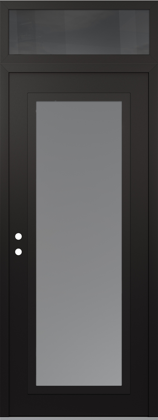 Modern Steel Front Door DIAMOND C1 36" X 96" BLACK/WHITE FROSTED GLASS PANEL BLACK RHI WITH TRANSOM MIRRORED GLASS