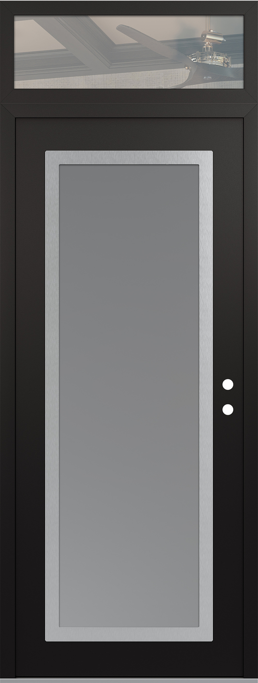 Modern Steel Front Door DIAMOND C1 36" X 96" BLACK/WHITE FROSTED GLASS PANEL STAINLESS STEEL LHI WITH TRANSOM CLEAR GLASS