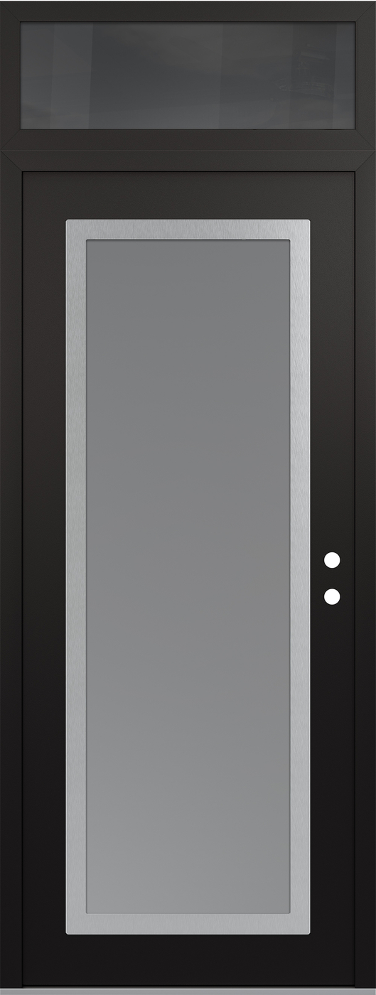 Modern Steel Front Door DIAMOND C1 36" X 96" BLACK/WHITE FROSTED GLASS PANEL STAINLESS STEEL LHI WITH TRANSOM MIRRORED GLASS