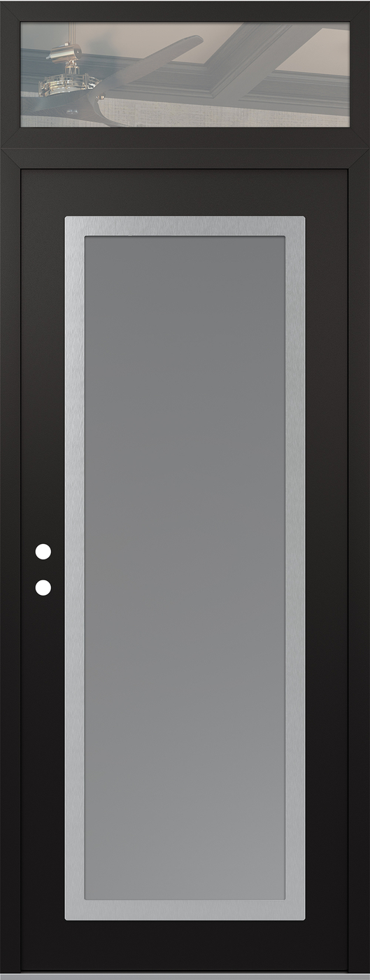 Modern Steel Front Door DIAMOND C1 36" X 96" BLACK/WHITE FROSTED GLASS PANEL STAINLESS STEEL RHI WITH TRANSOM CLEAR GLASS