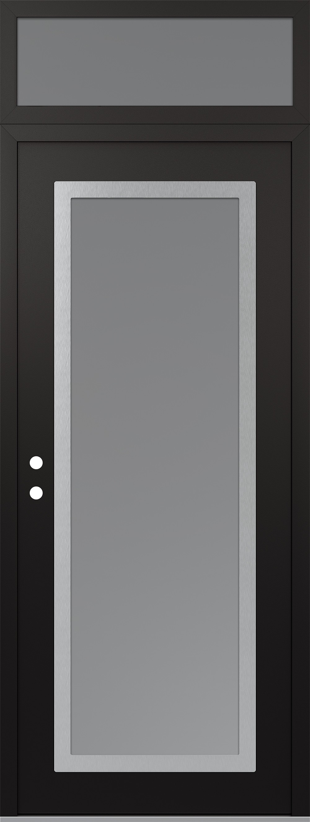 Modern Steel Front Door DIAMOND C1 36" X 96" BLACK/WHITE FROSTED GLASS PANEL STAINLESS STEEL RHI WITH TRANSOM FROSTED GLASS