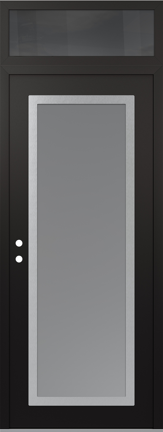 Modern Steel Front Door DIAMOND C1 36" X 96" BLACK/WHITE FROSTED GLASS PANEL STAINLESS STEEL RHI WITH TRANSOM MIRRORED GLASS