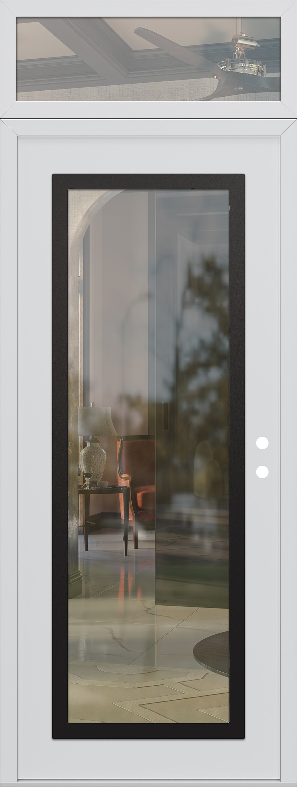 Modern Steel Front Door DIAMOND C1 36" X 96" WHITE/WHITE CLEAR GLASS PANEL BLACK LHI WITH TRANSOM CLEAR GLASS