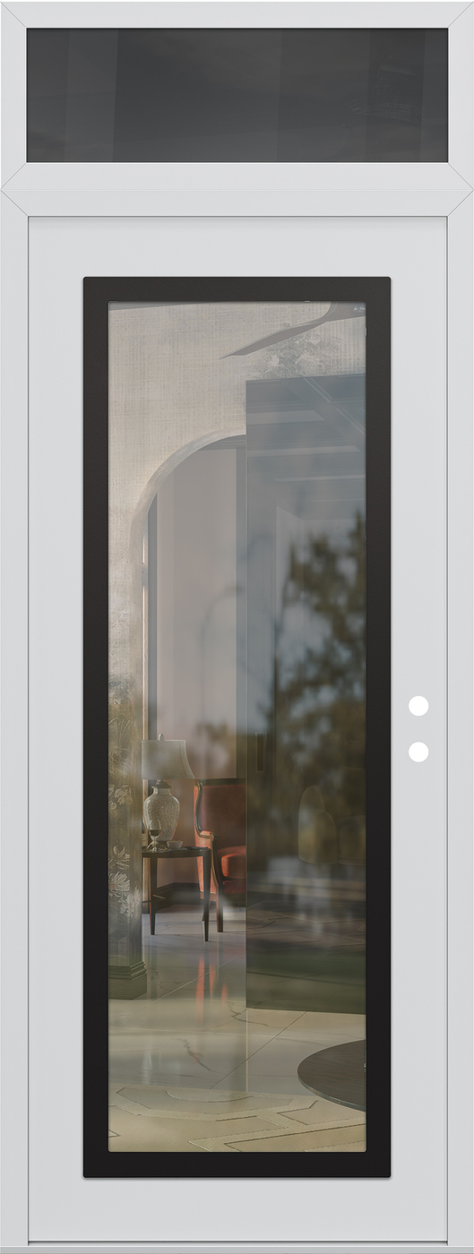 Modern Steel Front Door DIAMOND C1 36" X 96" WHITE/WHITE CLEAR GLASS PANEL BLACK LHI WITH TRANSOM MIRRORED GLASS