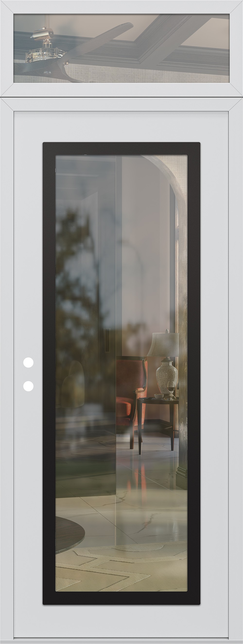 Modern Steel Front Door DIAMOND C1 36" X 96" WHITE/WHITE CLEAR GLASS PANEL BLACK RHI WITH TRANSOM CLEAR GLASS