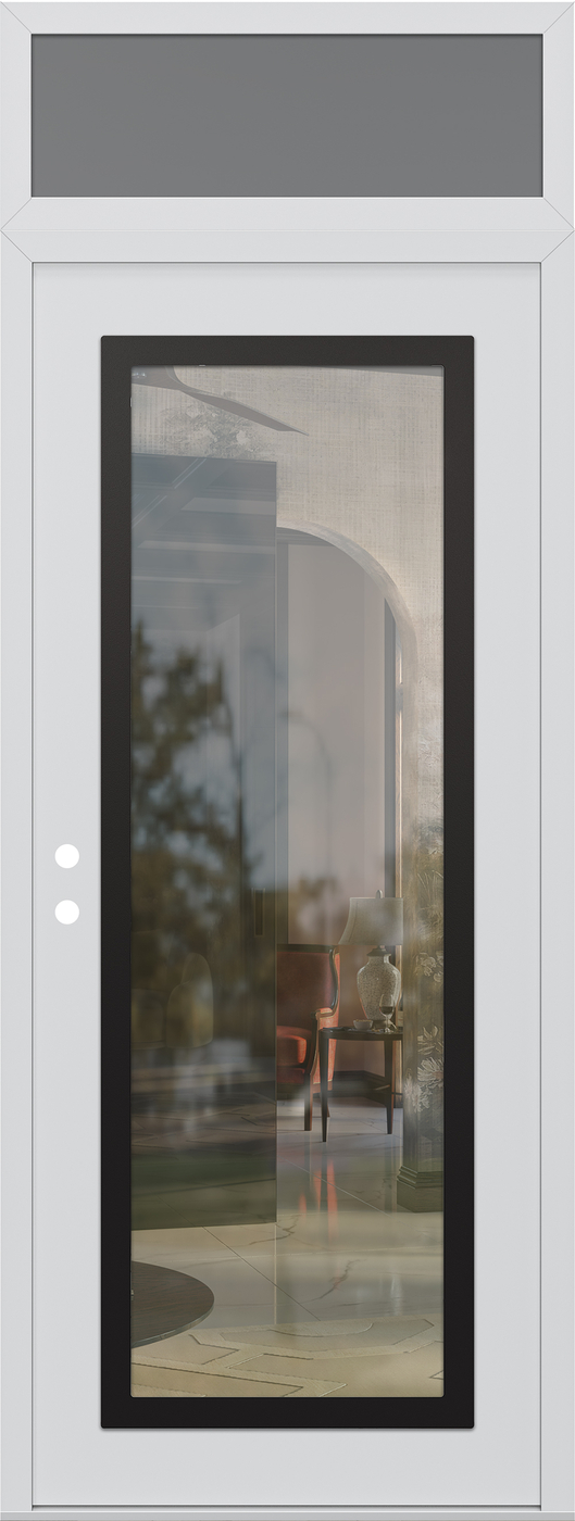 Modern Steel Front Door DIAMOND C1 36" X 96" WHITE/WHITE CLEAR GLASS PANEL BLACK RHI WITH TRANSOM FROSTED GLASS