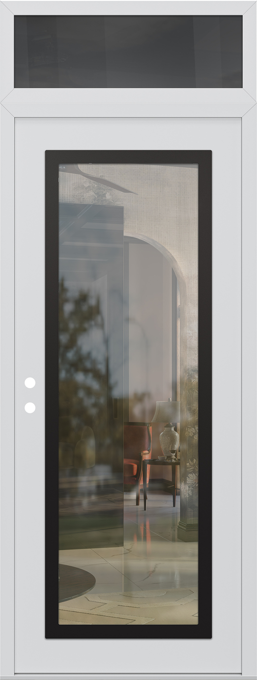 Modern Steel Front Door DIAMOND C1 36" X 96" WHITE/WHITE CLEAR GLASS PANEL BLACK RHI WITH TRANSOM MIRRORED GLASS