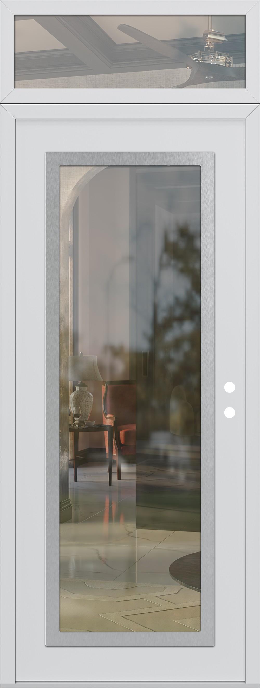 Modern Steel Front Door DIAMOND C1 36" X 96" WHITE/WHITE CLEAR GLASS PANEL STAINLESS STEEL LHI WITH TRANSOM CLEAR GLASS