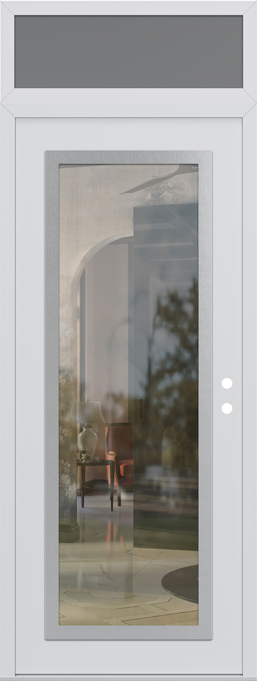 Modern Steel Front Door DIAMOND C1 36" X 96" WHITE/WHITE CLEAR GLASS PANEL STAINLESS STEEL LHI WITH TRANSOM FROSTED GLASS
