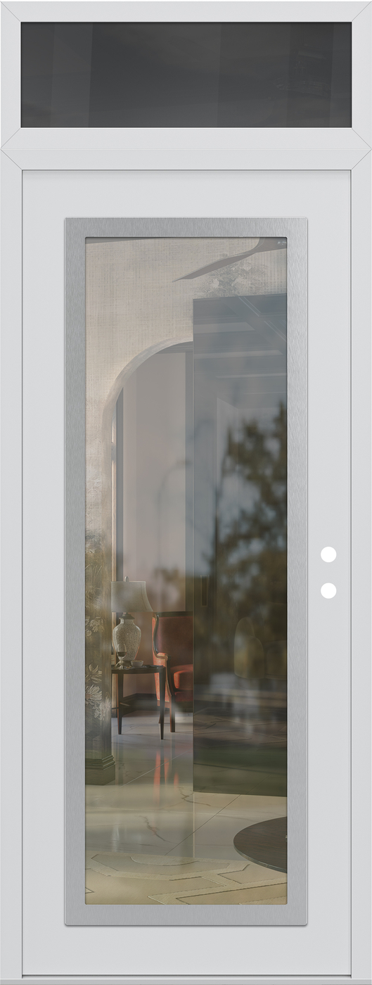 Modern Steel Front Door DIAMOND C1 36" X 96" WHITE/WHITE CLEAR GLASS PANEL STAINLESS STEEL LHI WITH TRANSOM MIRRORED GLASS