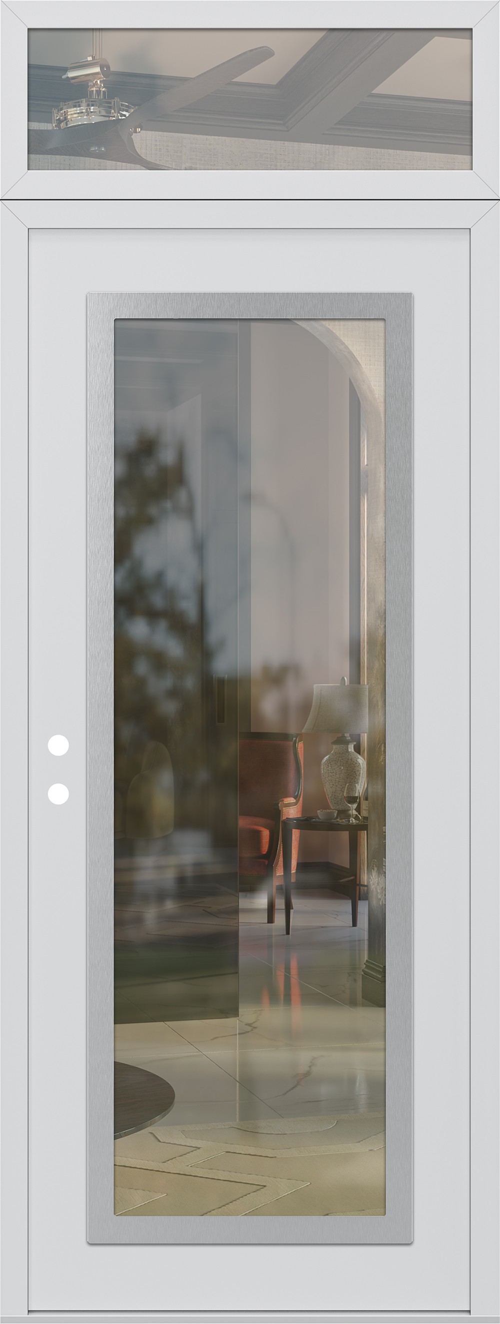 Modern Steel Front Door DIAMOND C1 36" X 96" WHITE/WHITE CLEAR GLASS PANEL STAINLESS STEEL RHI WITH TRANSOM CLEAR GLASS