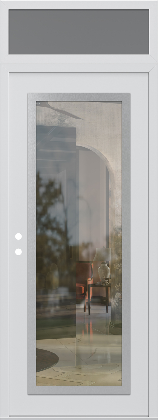 Modern Steel Front Door DIAMOND C1 36" X 96" WHITE/WHITE CLEAR GLASS PANEL STAINLESS STEEL RHI WITH TRANSOM FROSTED GLASS