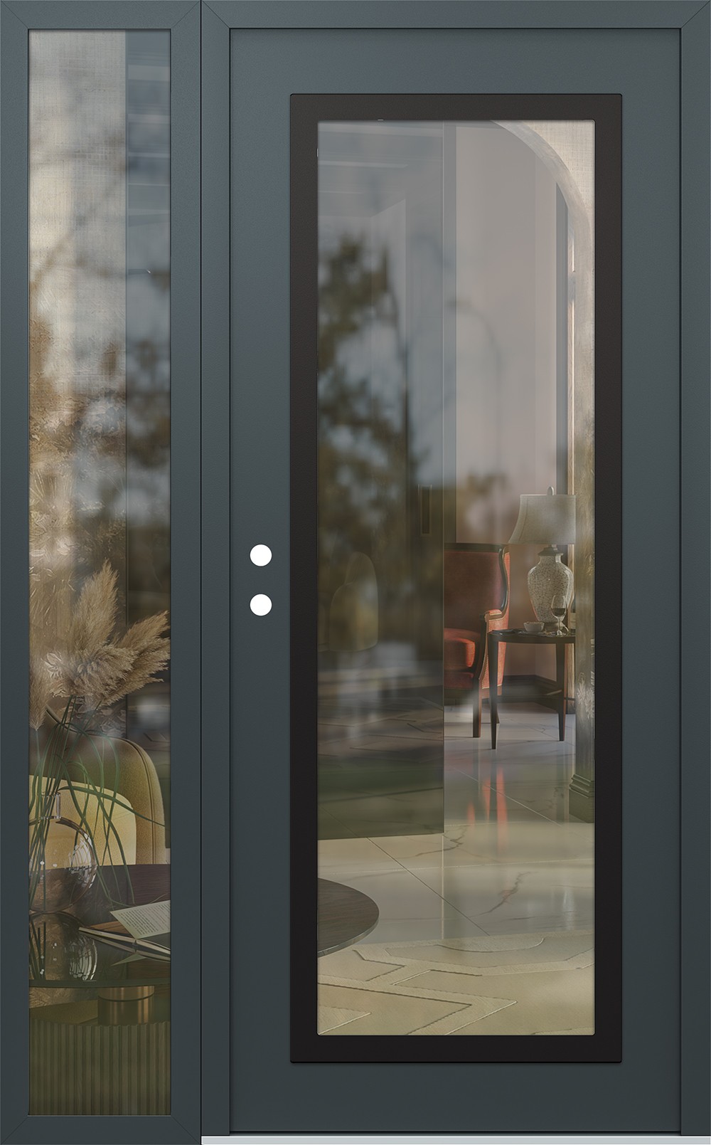 Modern Steel Front Door Diamond C1 48" x 80" anthracite/anthracite clear Glass Panel black RHI with Sidelite clear Glass