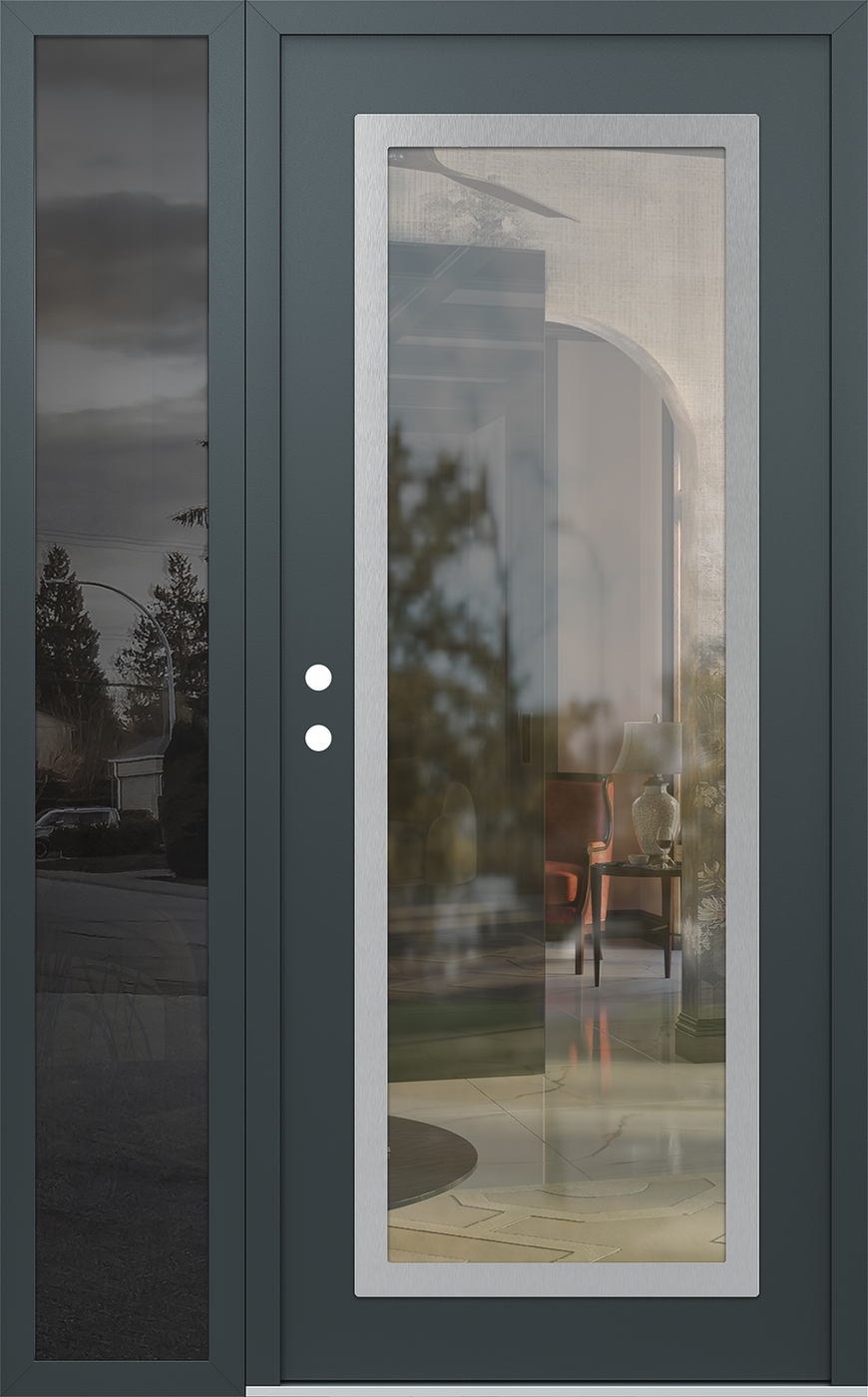 Modern Steel Front Door Diamond C1 48" x 80" anthracite/anthracite clear Glass Panel stainless steel RHI with Sidelite mirrored Glass