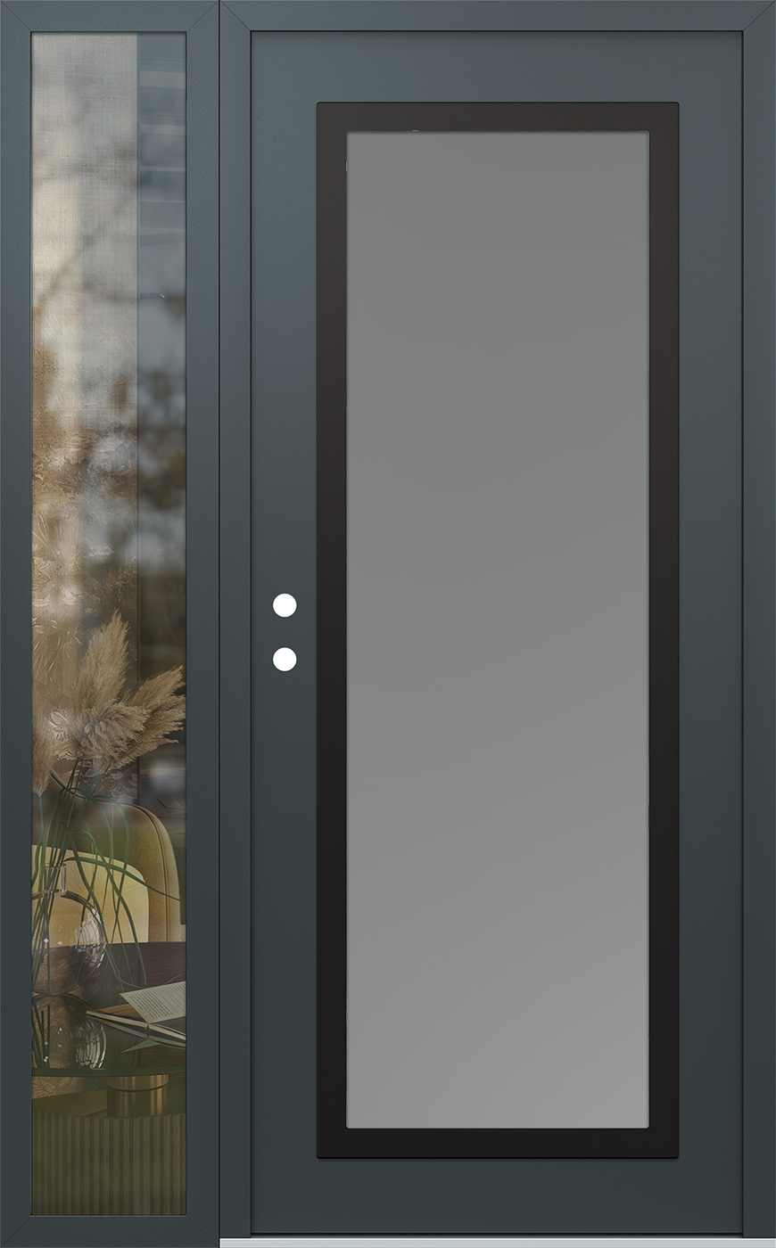 Modern Steel Front Door Diamond C1 48" x 80" anthracite/anthracite frosted Glass Panel black RHI with Sidelite clear Glass