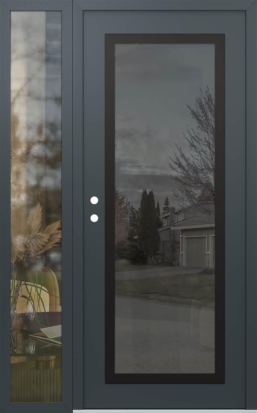 Modern Steel Front Door Diamond C1 48" x 80" anthracite/anthracite mirrored Glass Panel black RHI with Sidelite clear Glass