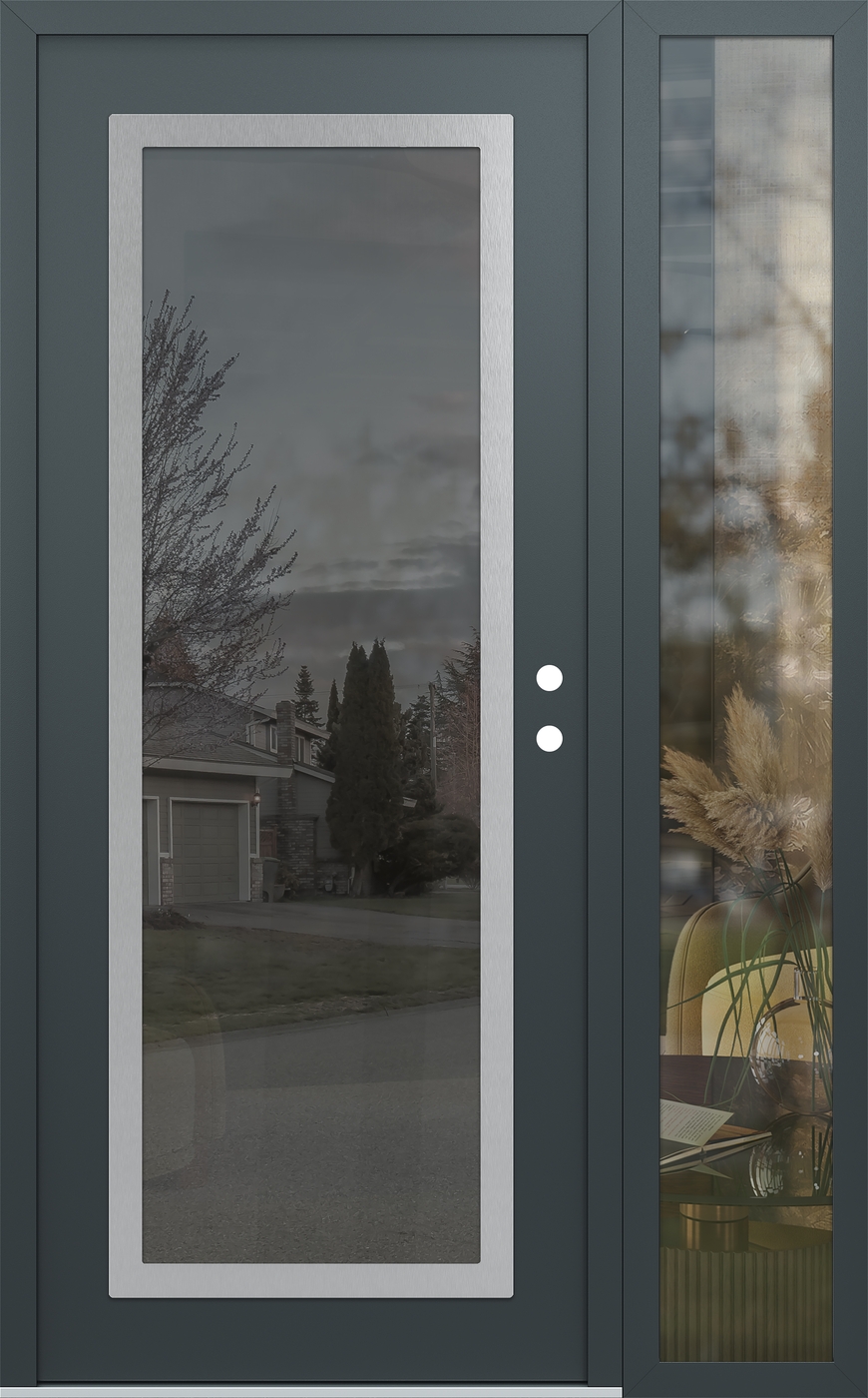 Modern Steel Front Door Diamond C1 48" x 80" anthracite/anthracite mirrored Glass Panel stainless steel LHI with Sidelite clear Glass