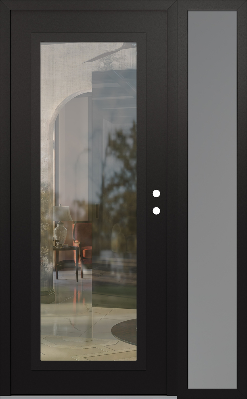 Modern Steel Front Door Diamond C1 48" x 80" black/black clear Glass Panel black LHI with Sidelite frosted Glass