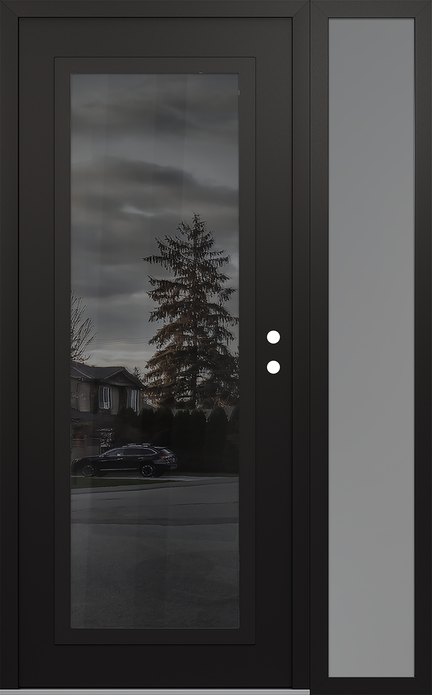Modern Steel Front Door Diamond C1 48" x 80" black/black mirrored Glass Panel black LHI with Sidelite frosted Glass