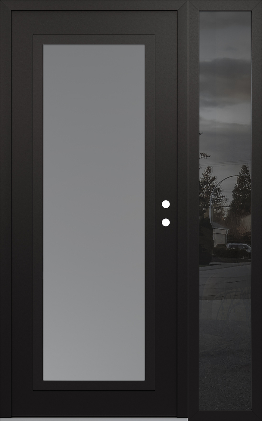Modern Steel Front Door Diamond C1 48" x 80" black/white frosted Glass Panel black LHI with Sidelite mirrored Glass
