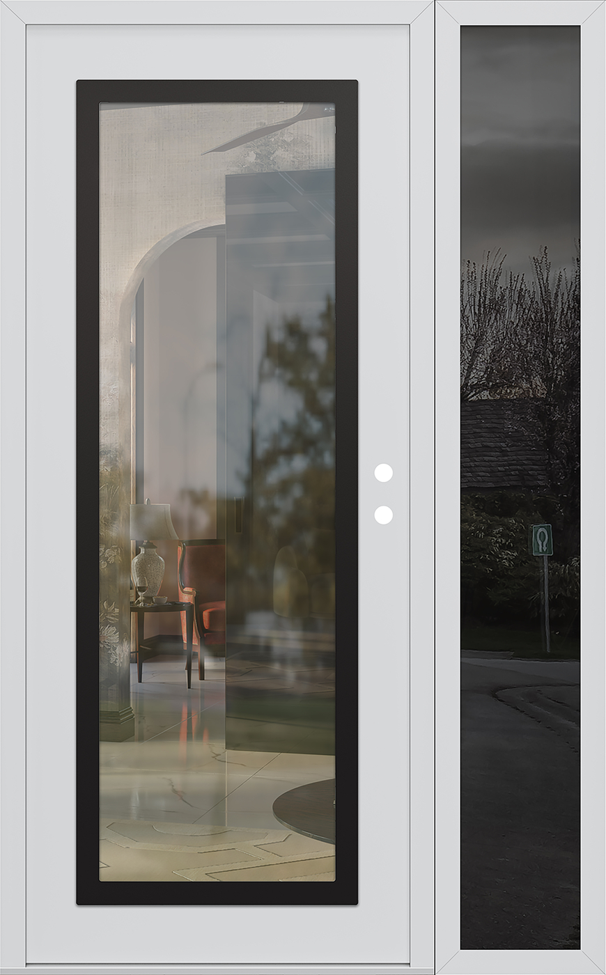 Modern Steel Front Door Diamond C1 48" x 80" white/white clear Glass Panel black LHI with Sidelite mirrored Glass