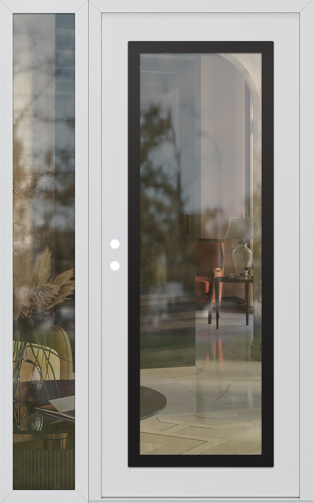 Modern Steel Front Door Diamond C1 48" x 80" white/white clear Glass Panel black RHI with Sidelite clear Glass