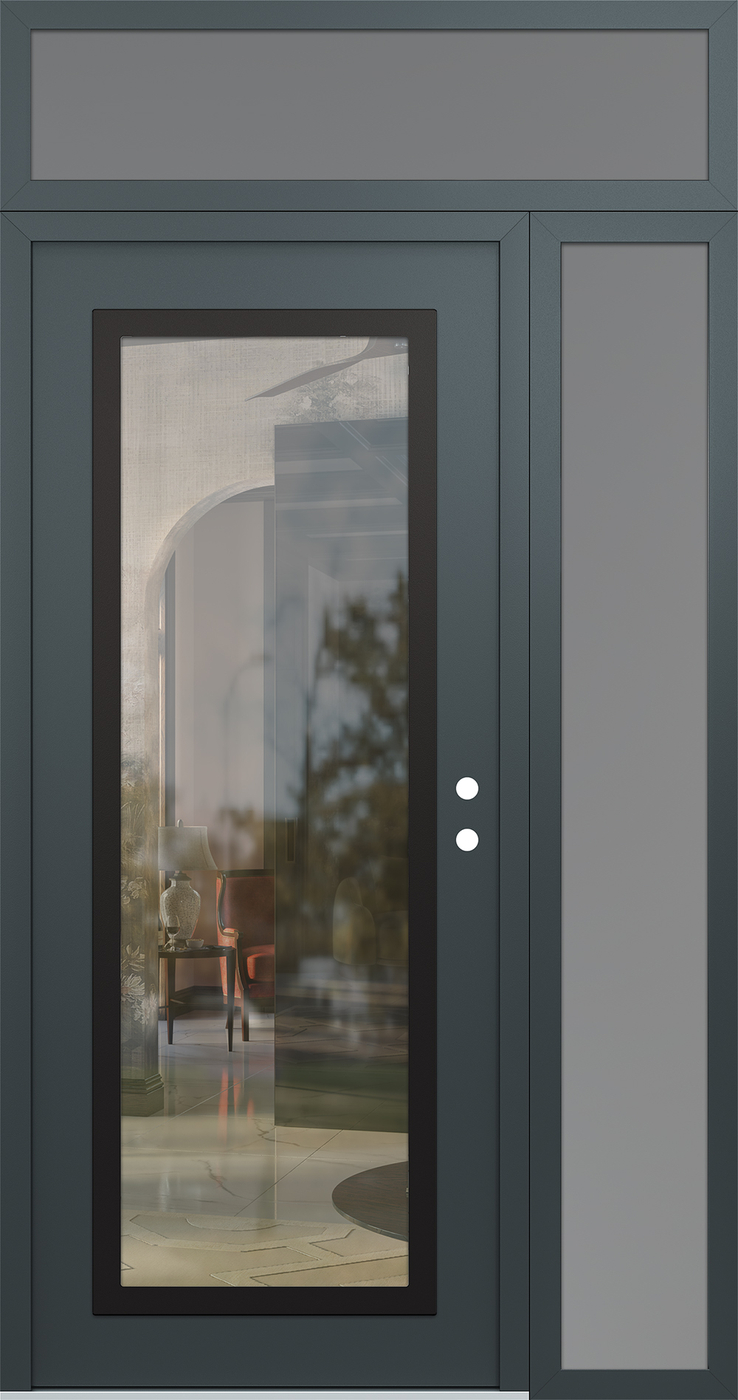 Modern Steel Front Door Diamond C1 48" x 96" anthracite/anthracite clear Glass Panel black LHI with Sidelite and Transom frosted Glass