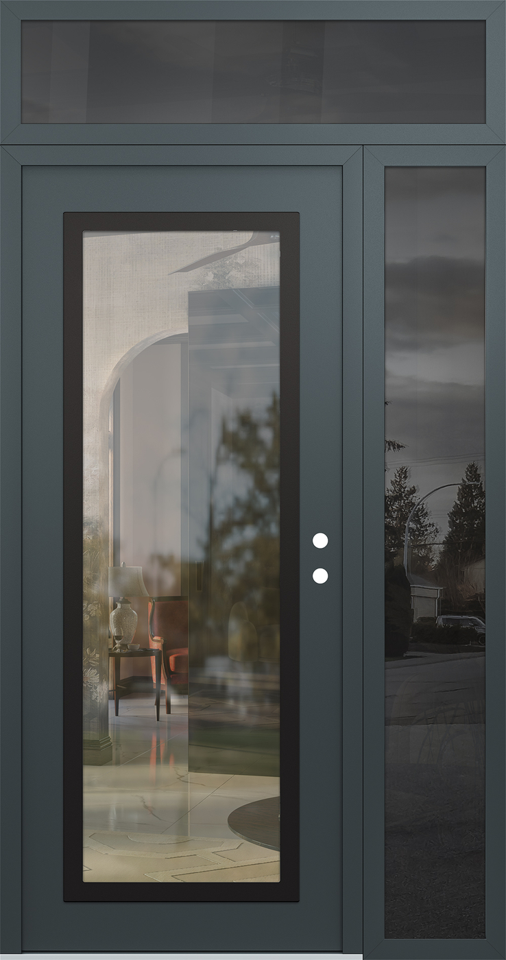 Modern Steel Front Door Diamond C1 48" x 96" anthracite/anthracite clear Glass Panel black LHI with Sidelite and Transom mirrored Glass