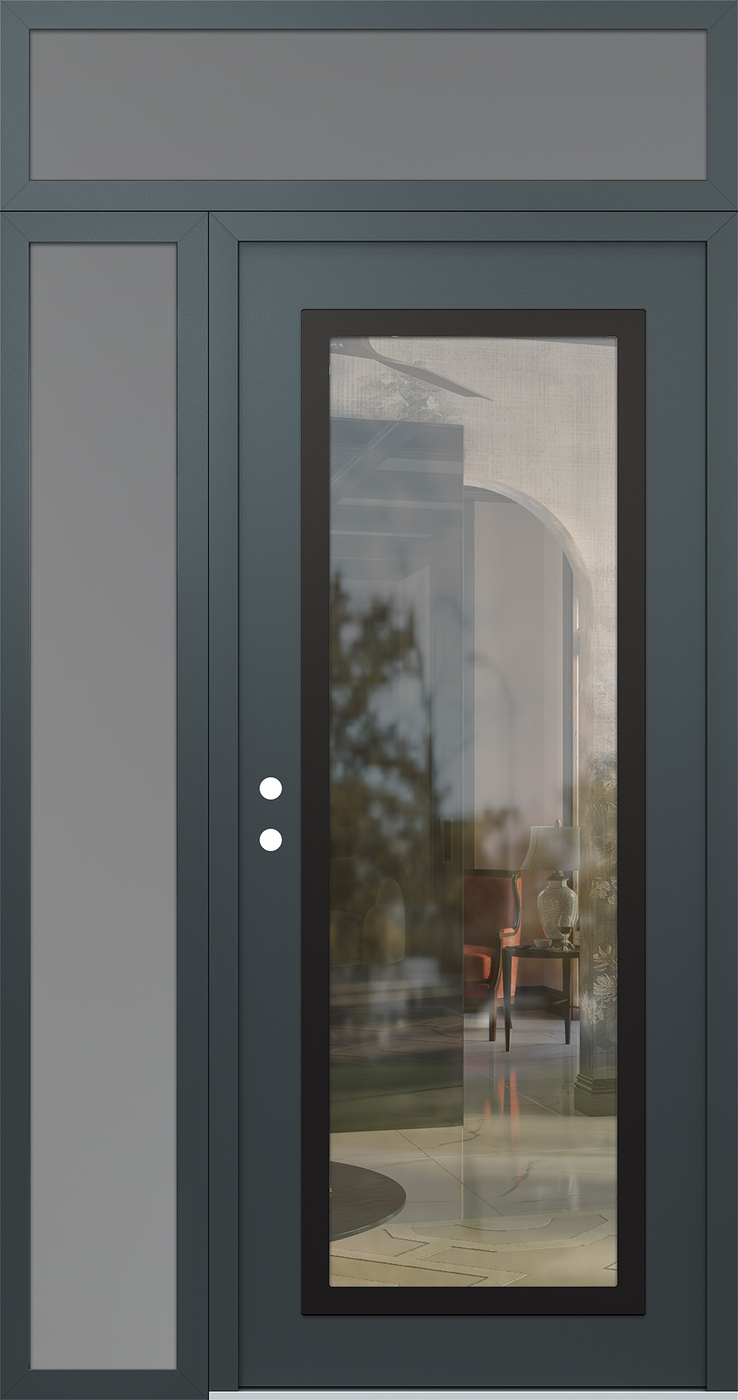 Modern Steel Front Door Diamond C1 48" x 96" anthracite/anthracite clear Glass Panel black RHI with Sidelite and Transom frosted Glass