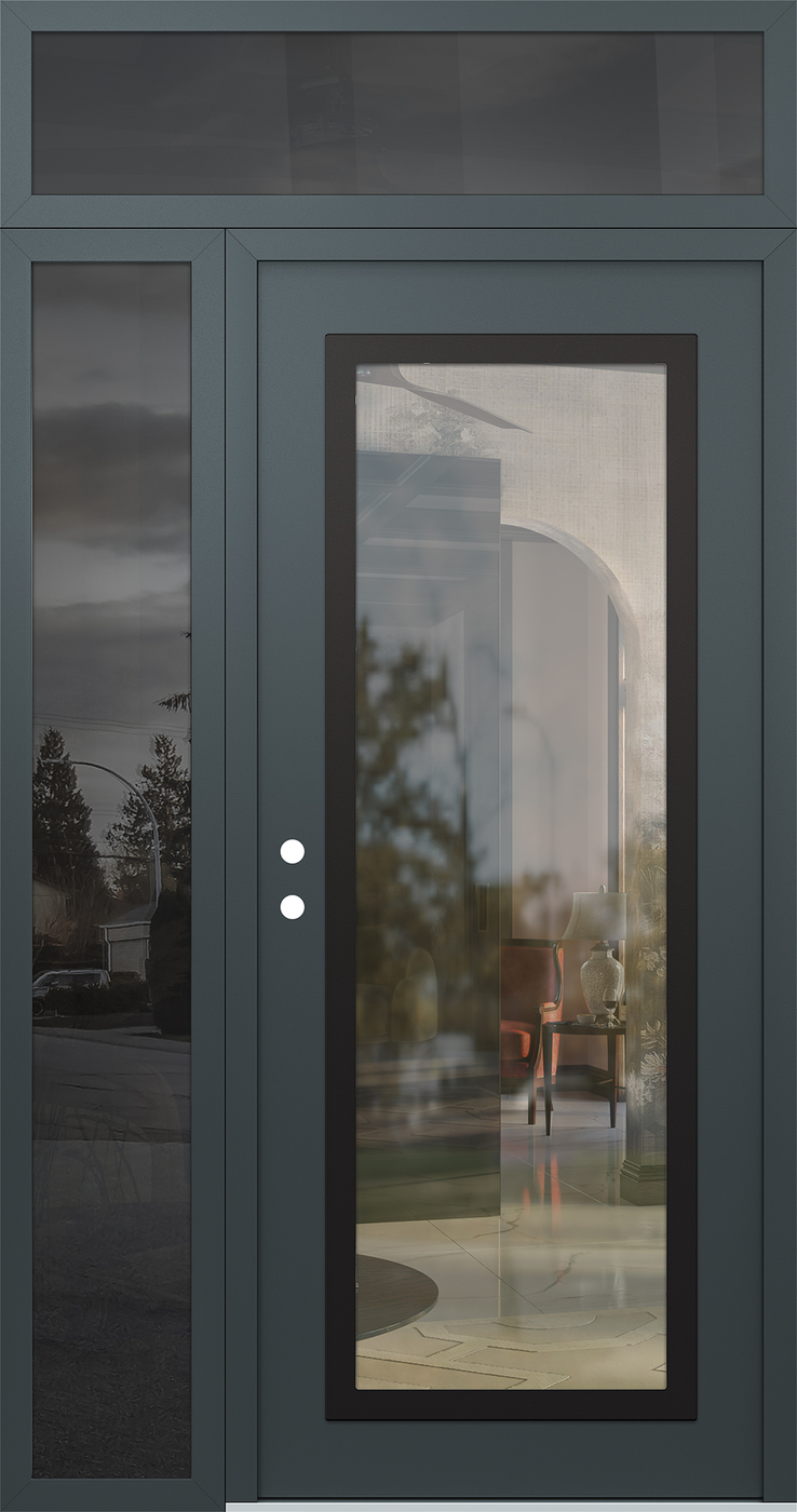 Modern Steel Front Door Diamond C1 48" x 96" anthracite/anthracite clear Glass Panel black RHI with Sidelite and Transom mirrored Glass