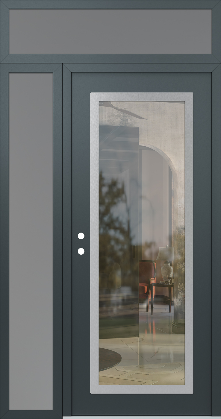 Modern Steel Front Door Diamond C1 48" x 96" anthracite/anthracite clear Glass Panel stainless steel RHI with Sidelite and Transom frosted Glass