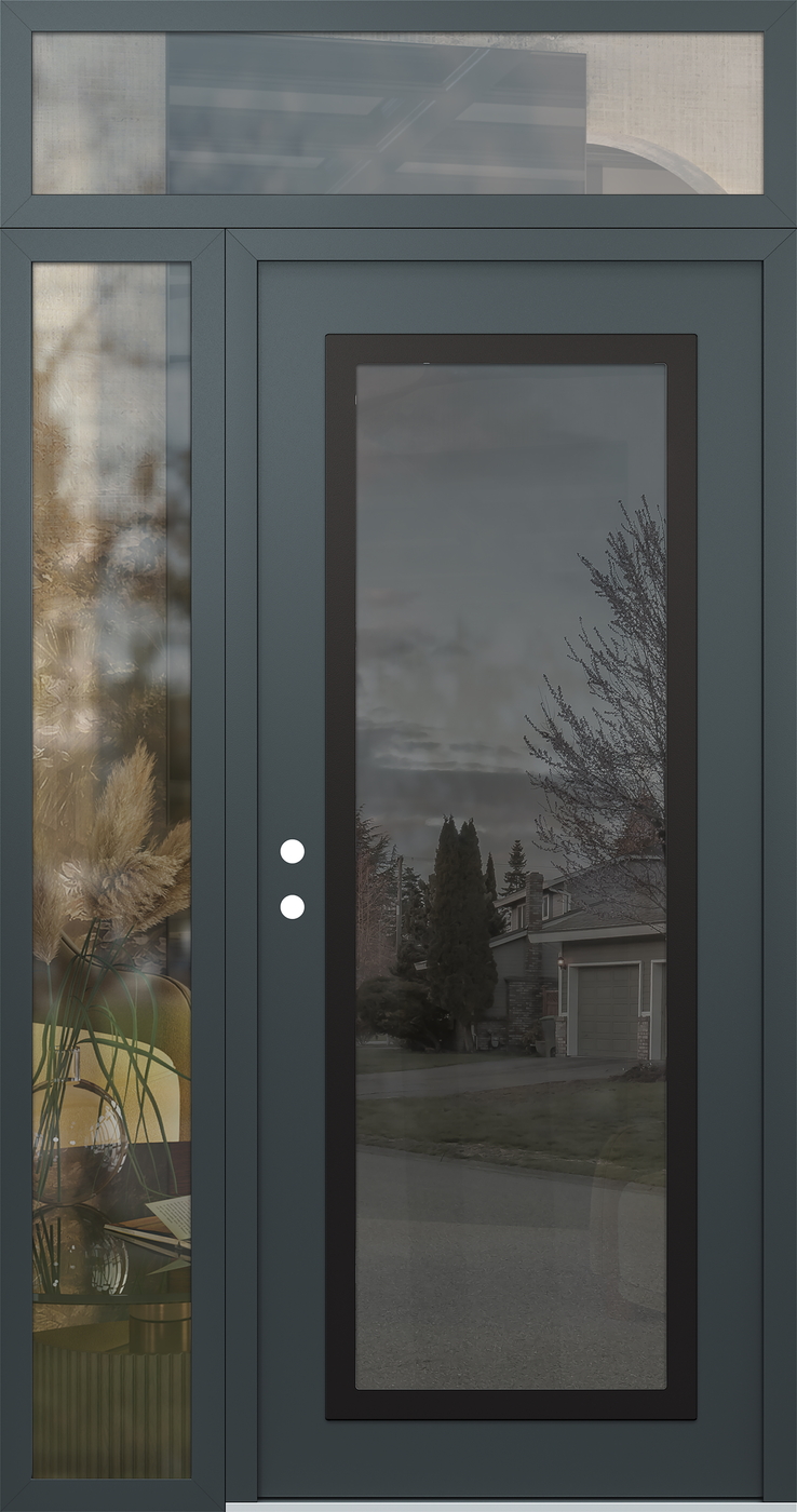Modern Steel Front Door Diamond C1 48" x 96" anthracite/anthracite mirrored Glass Panel black RHI with Sidelite and Transom clear Glass