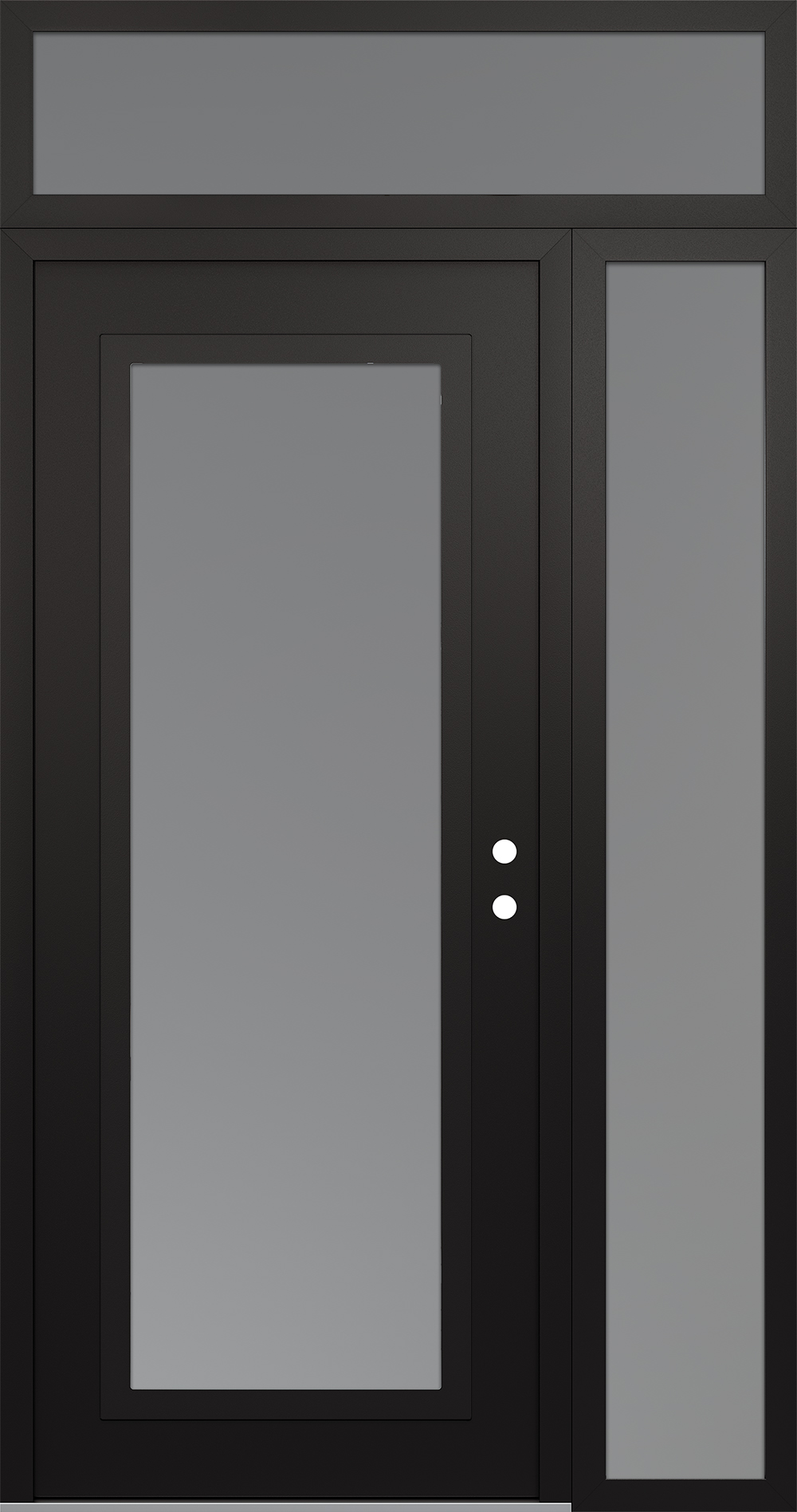Modern Steel Front Door Diamond C1 48" x 96" black/white frosted Glass Panel black LHI with Sidelite and Transom frosted Glass