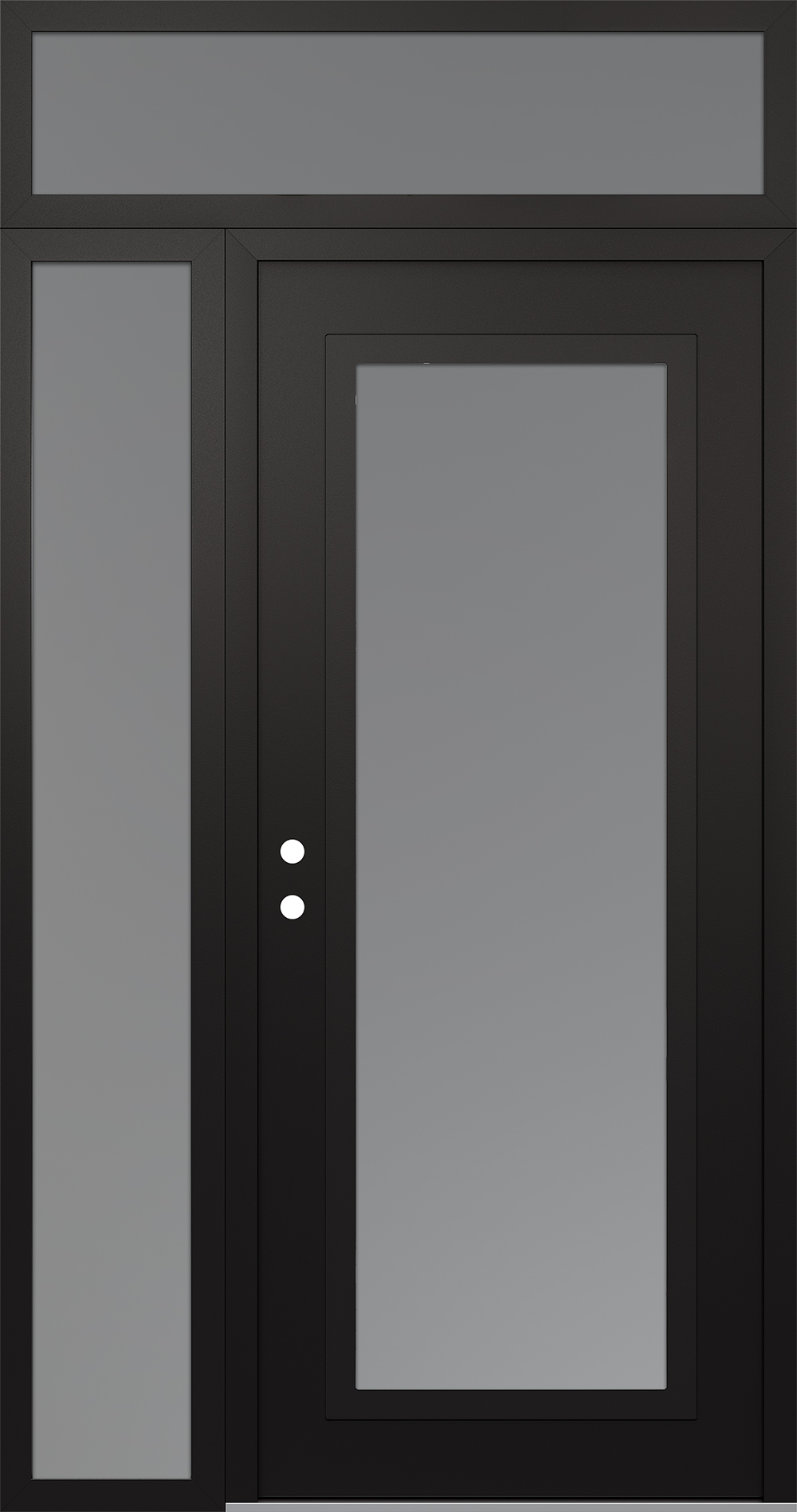 Modern Steel Front Door Diamond C1 48" x 96" black/white frosted Glass Panel black RHI with Sidelite and Transom frosted Glass