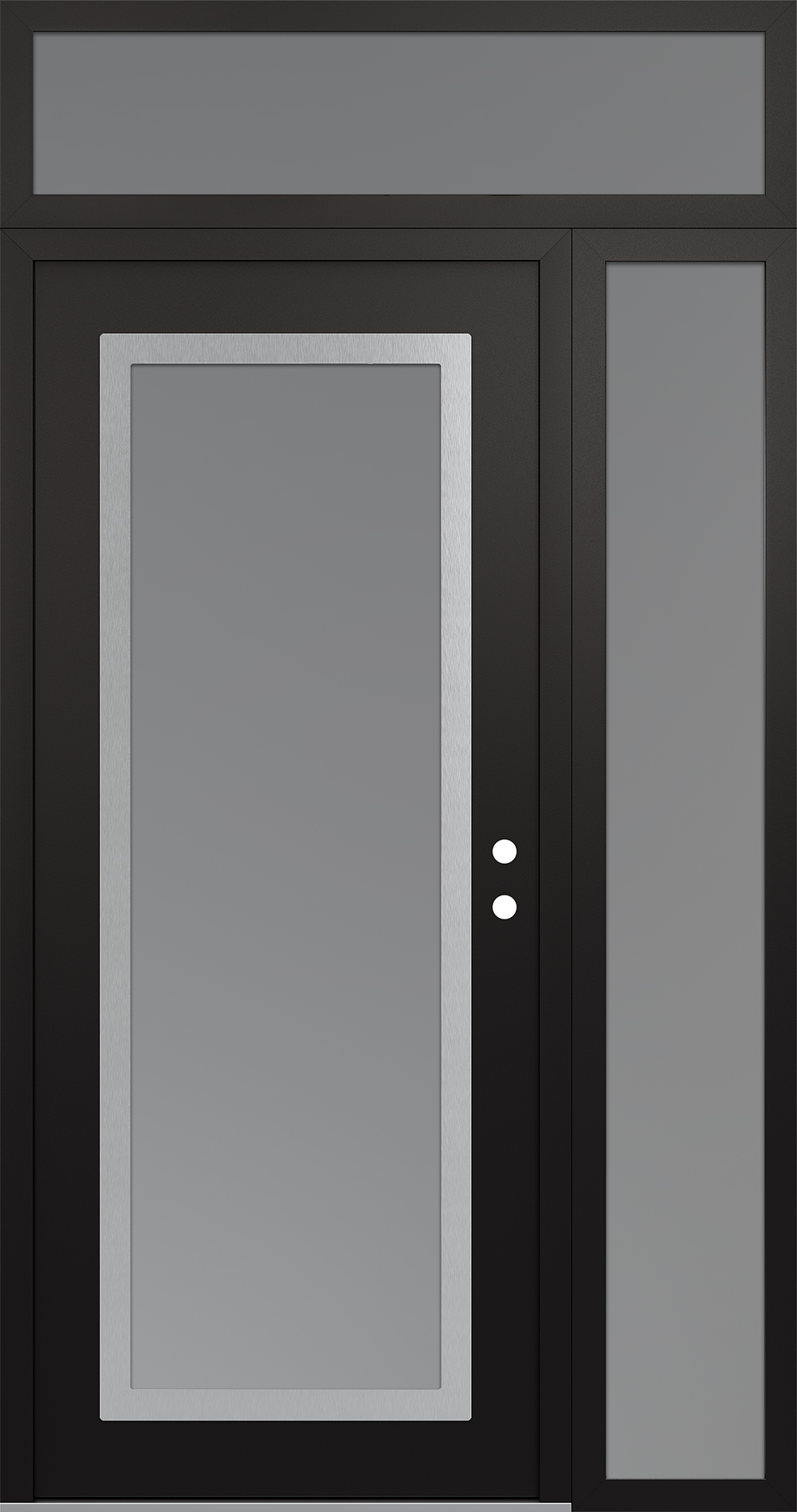 Modern Steel Front Door Diamond C1 48" x 96" black/white frosted Glass Panel stainless steel LHI with Sidelite and Transom frosted Glass