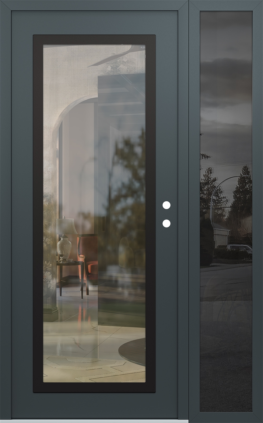 Modern Steel Front Door Diamond C1 50" x 80" anthracite/anthracite clear Glass Panel black LHI with Sidelite mirrored Glass